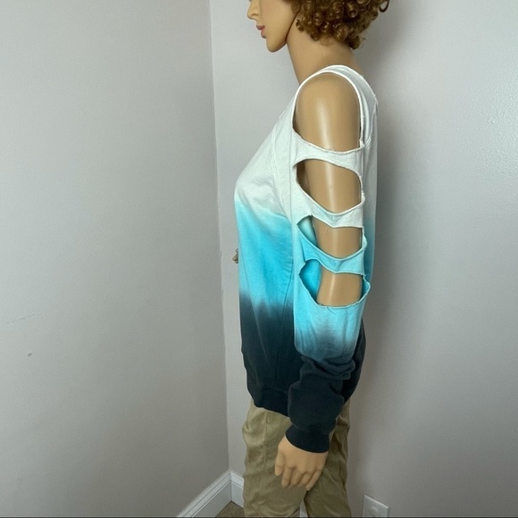 K. Jordan Sweatshirt Dip died Slit sleeves Blue M - Picture 4 of 7